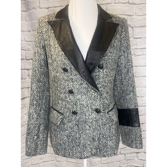 Laveer Tweed Pattern Blazer Jacket Double Breasted Black and Grey Color Size 10 - Picture 8 of 9